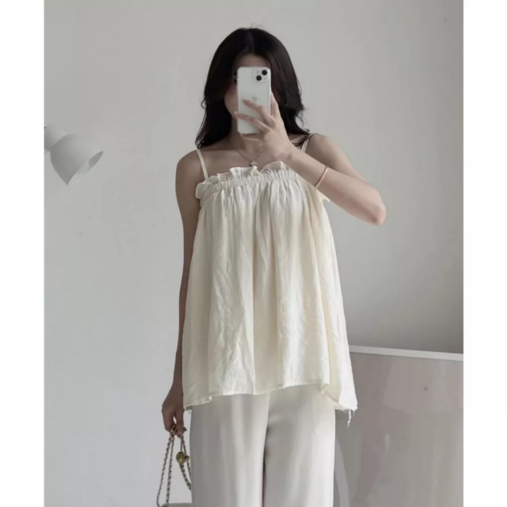 Áo 2 dây bo chun bèo ngực đũi nhăn 2 lớp, áo quây 2 dây điệu đà