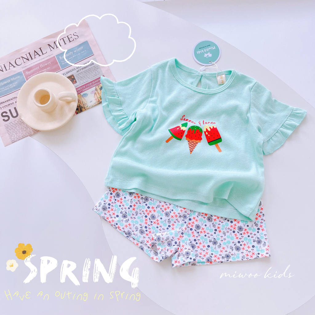 Đồ bộ tay bèo bé gái xuất Nhật Miwoo