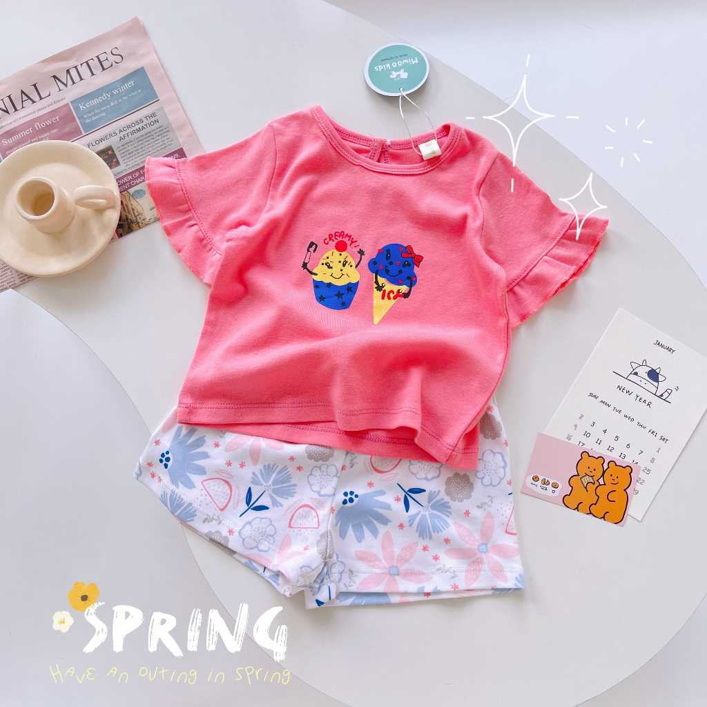 Đồ bộ tay bèo bé gái xuất Nhật Miwoo