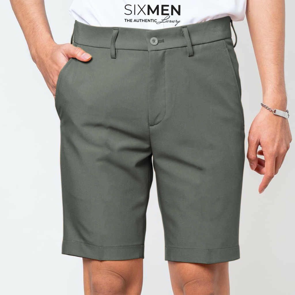 Quần short kaki nam cao cấp SIXMEN vải kaki tây xuất xịn, co giãn - Màu Rêu