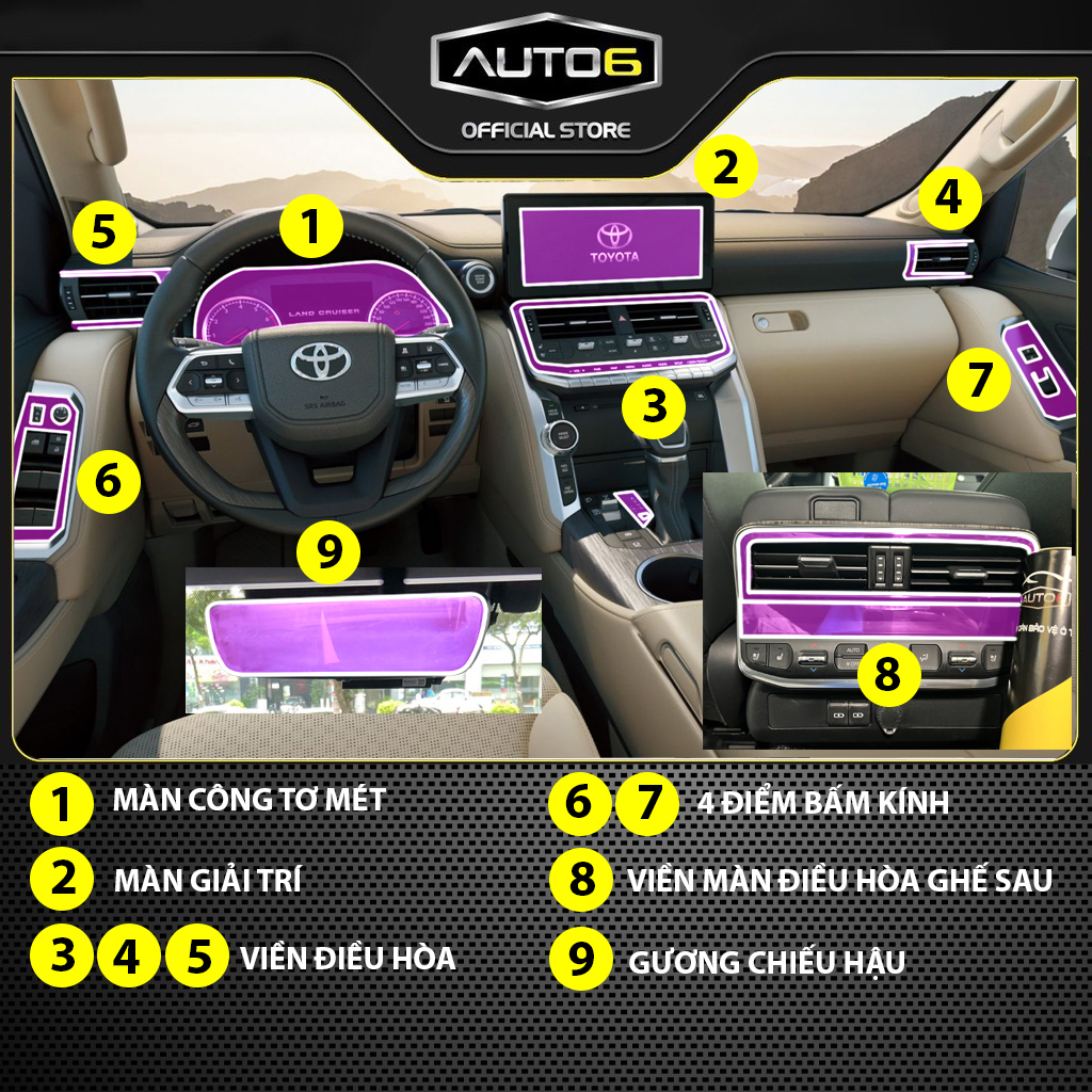 TOYOTA LAND CRUISER LC200 2022-2023: Phim PPF dán bảo vệ nội thất ô tô - AUTO6 &lt; Chống xước và che mờ các vết xước cũ &gt;