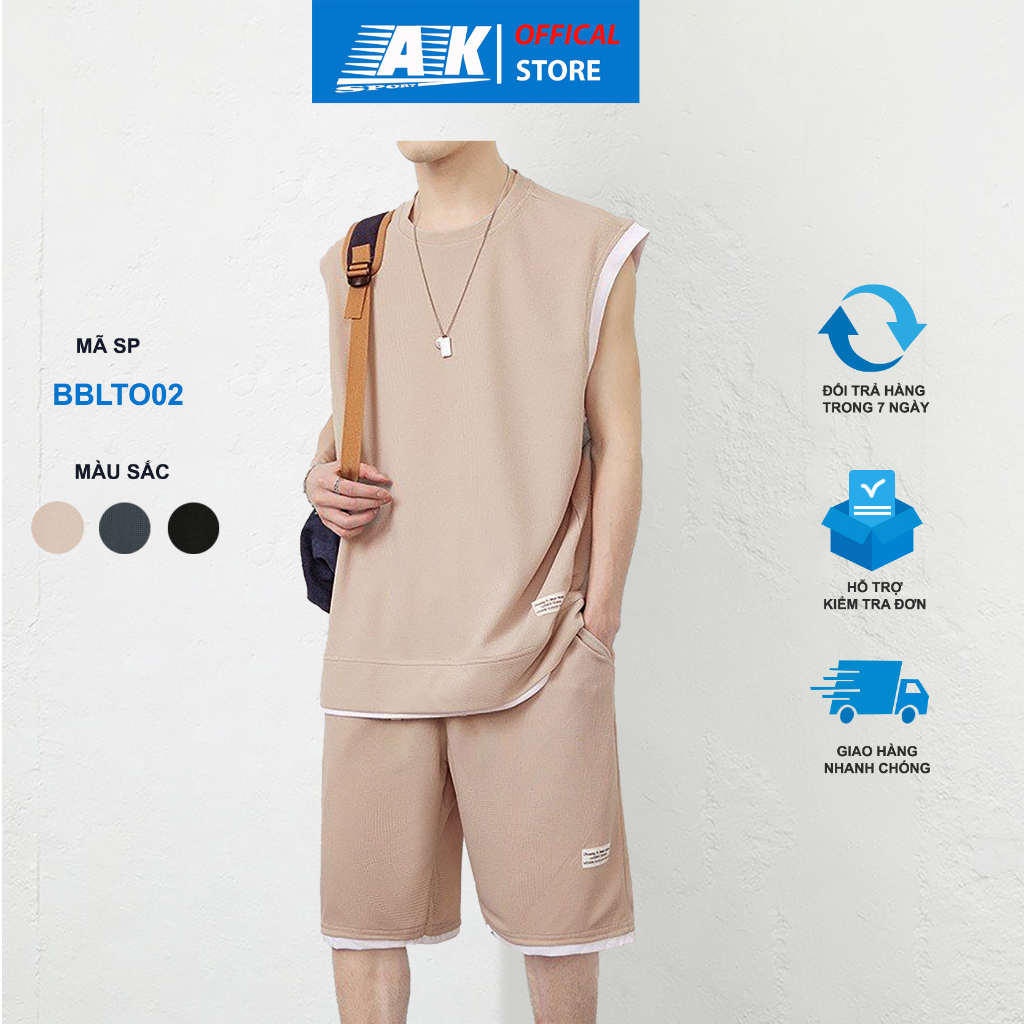 Bộ Thể Thao Nam Nữ Ba Lỗ Chất Tổ Ong, Bộ Cộc Cotton Mặc Nhà Thoáng Mát Cá Tính, Thấm Hút Mồ Hôi - BBLOTO02 AK Sport