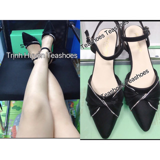 Giày sandal hở gót xinh,giày bít mũi nhọn gót vuông 5cm,giày cao gót dự tiệc đính đá sang chảnh
