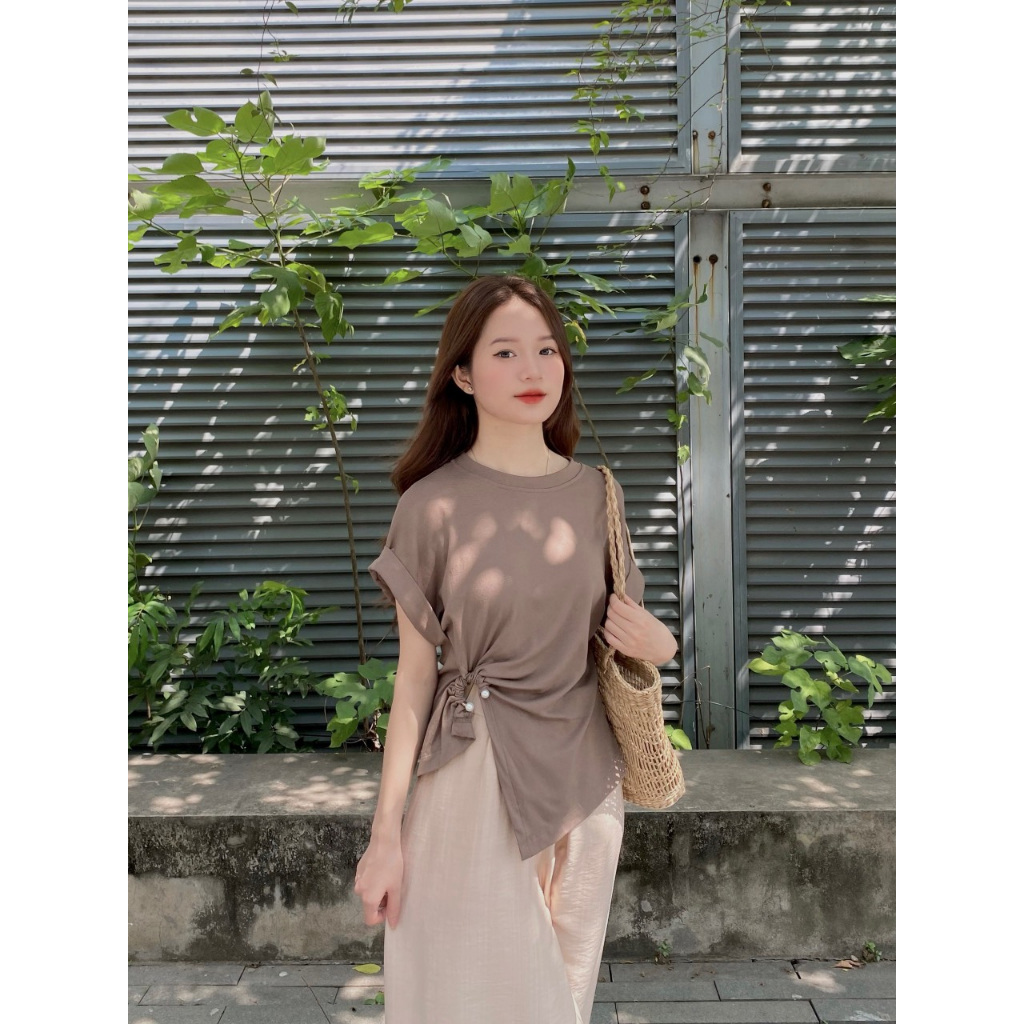 Áo thun cổ tròn tay lật rút eo 1 bên siêu sang Maia Ao00178- P8K2