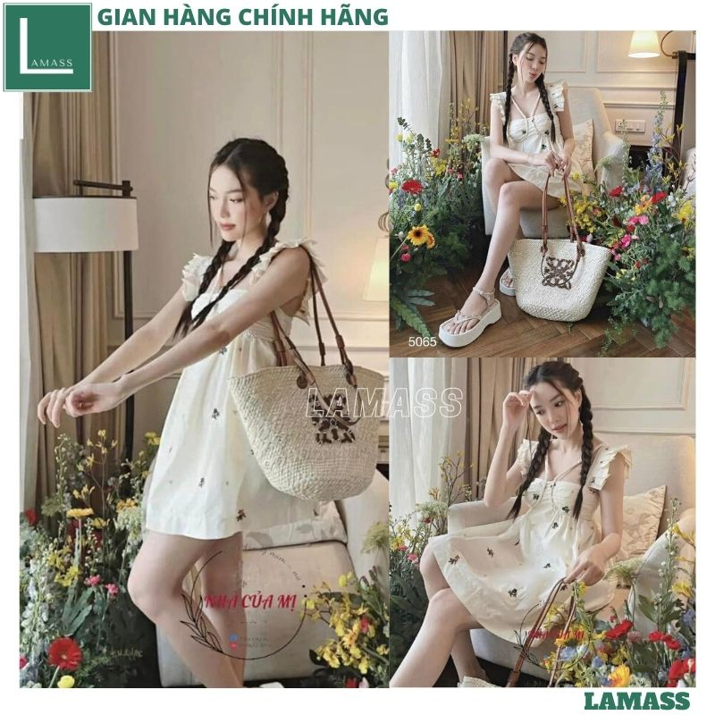 Set áo dây tết ngực cánh tiên kèm quần short trắng, Áo babydoll đan dây hoa nhí ôm ngực dáng dài giấu quần - LAMA