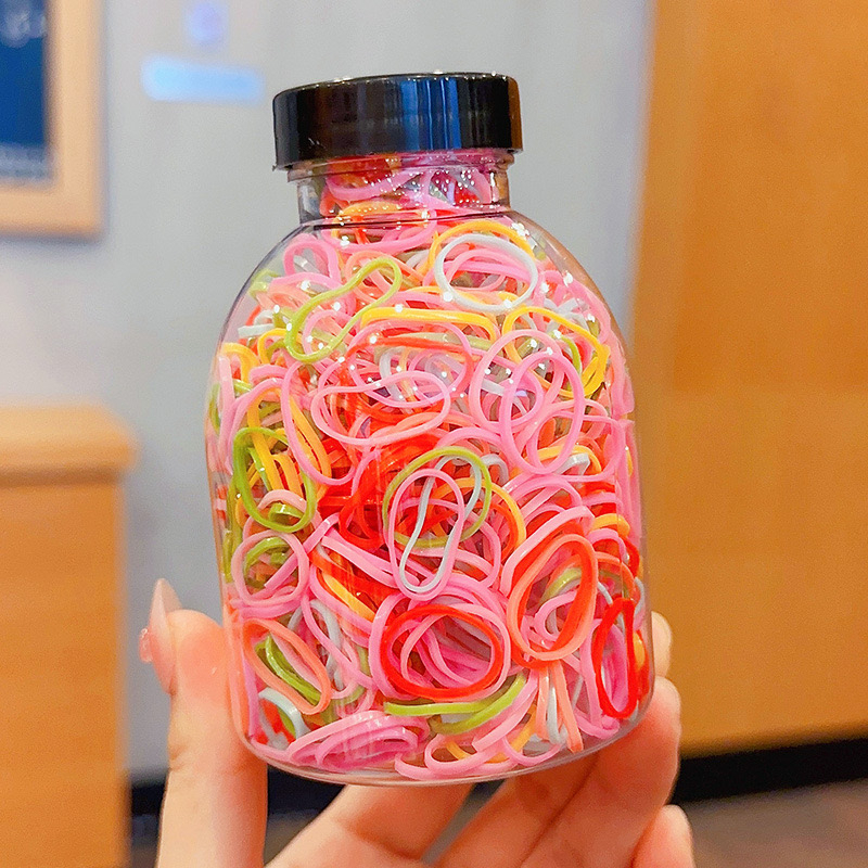 Set 1000 Thun Cột Tóc Co Giãn Nhiều Màu Kèm Bình Đựng