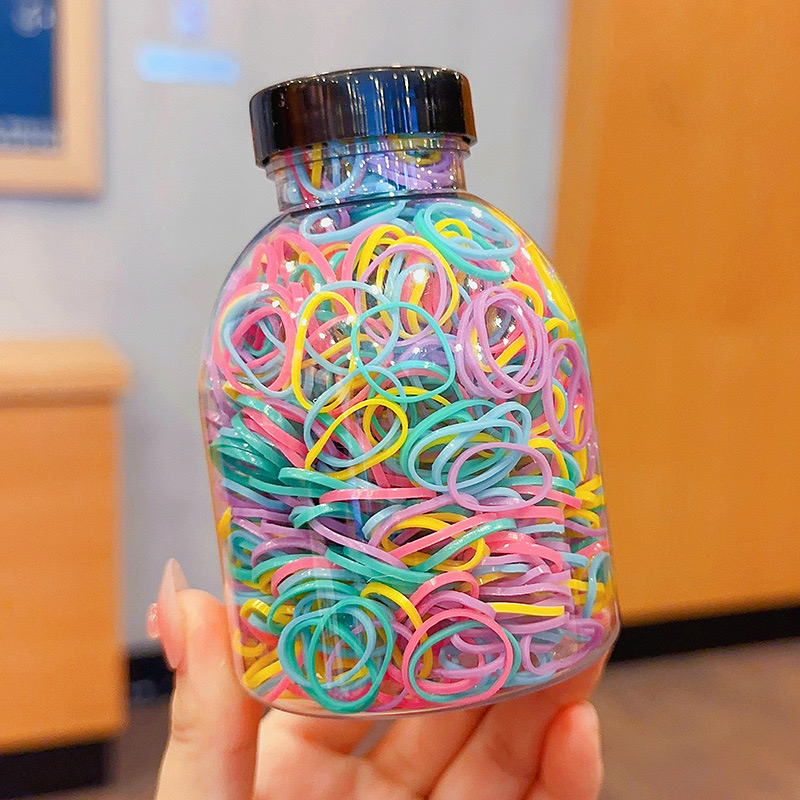 Set 1000 Thun Cột Tóc Co Giãn Nhiều Màu Kèm Bình Đựng