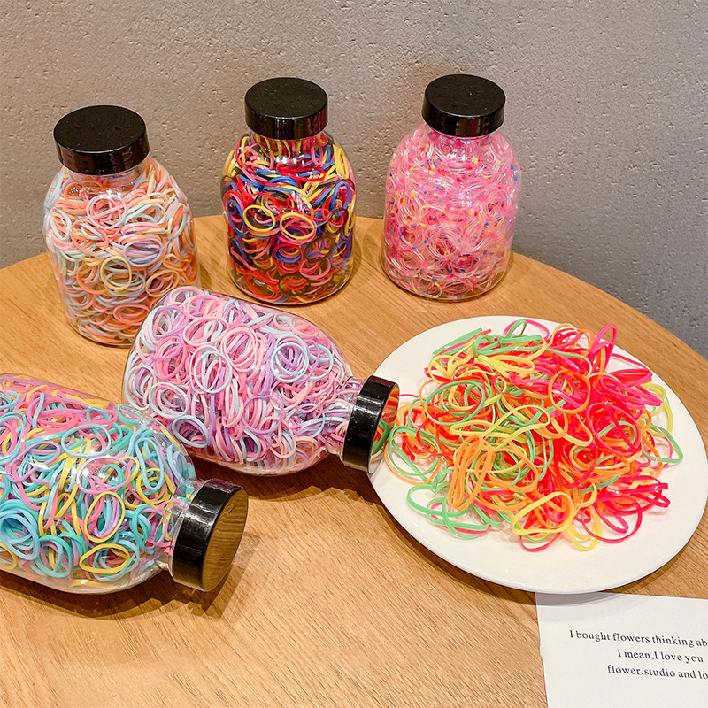 Set 1000 Thun Cột Tóc Co Giãn Nhiều Màu Kèm Bình Đựng