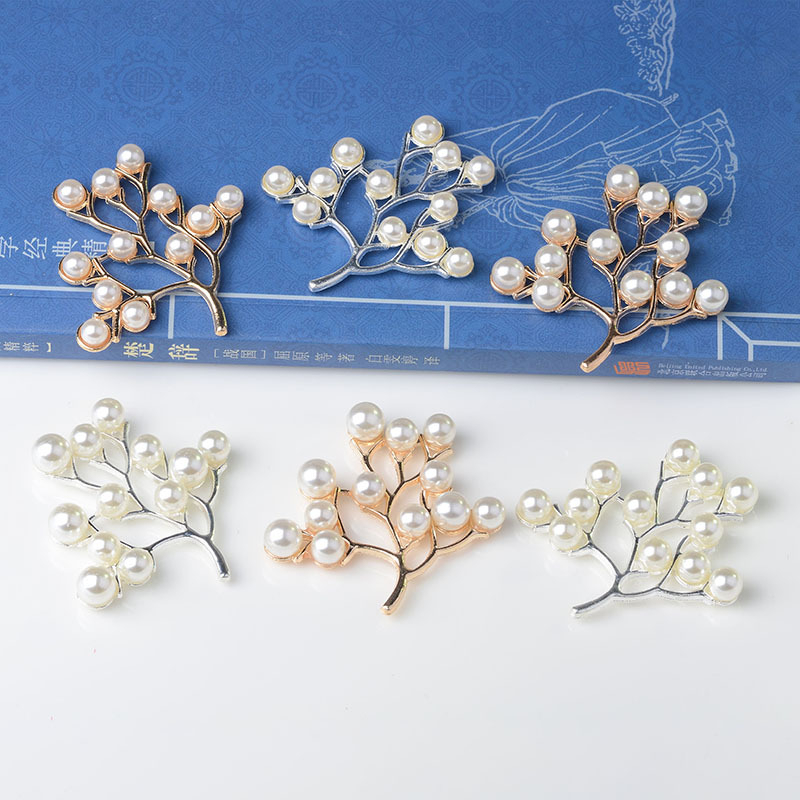 Cành kim loại đính hạt ngọctrai 46*47mm, Nguyên liệu làm trang sức cổ trang, Nguyên liệu diy