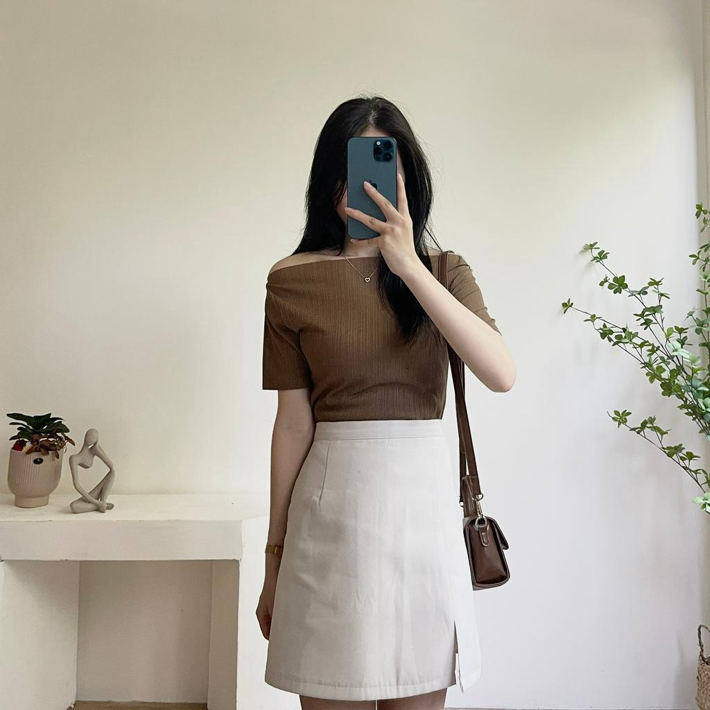 Áo trễ vai chất cotton zip quyến rũ mùa hè nội y xanh chất đẹp