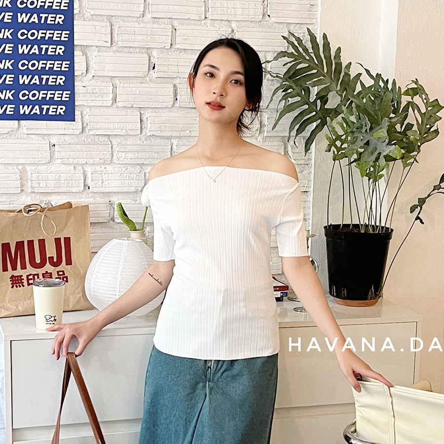 Áo trễ vai chất cotton zip quyến rũ mùa hè nội y xanh chất đẹp