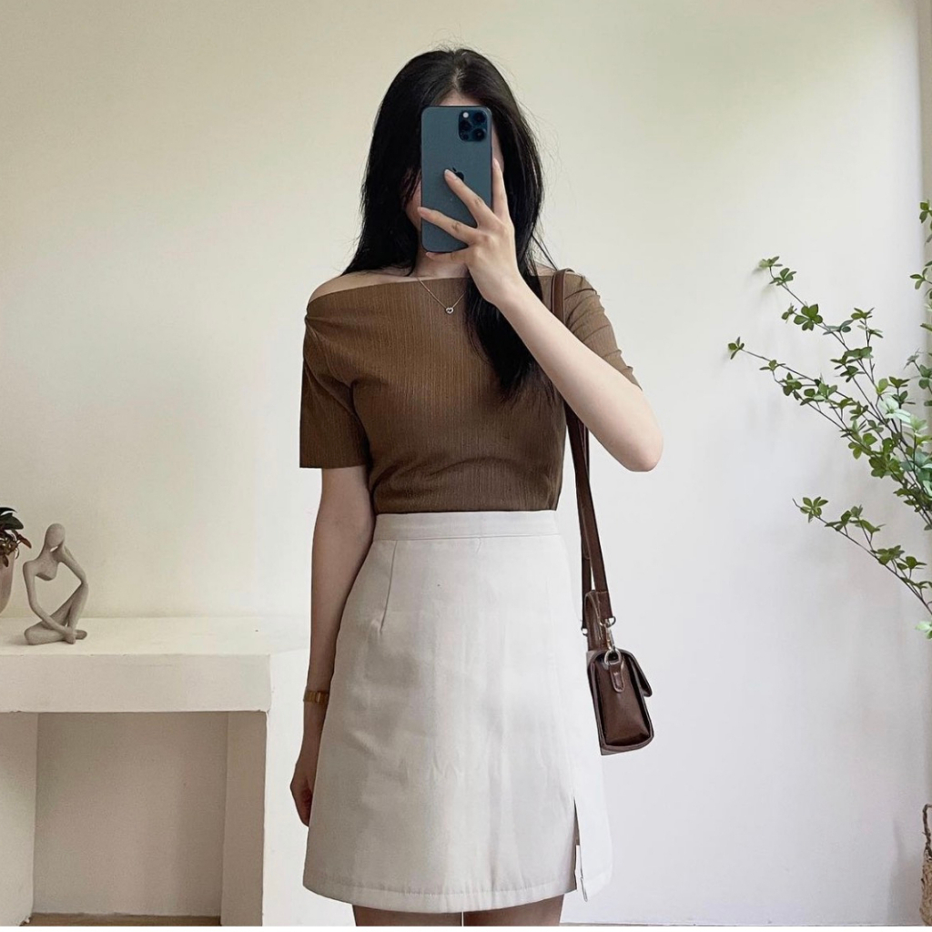 Áo trễ vai chất cotton zip quyến rũ mùa hè nội y xanh chất đẹp