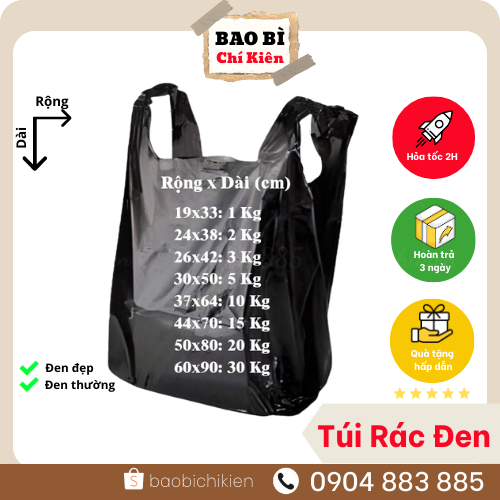 Túi đựng rác có quai - Bao rác đen đủ Size từ 1Kg đến 30Kg - Túi nilong đựng hàng giá rẻ - baobichikien