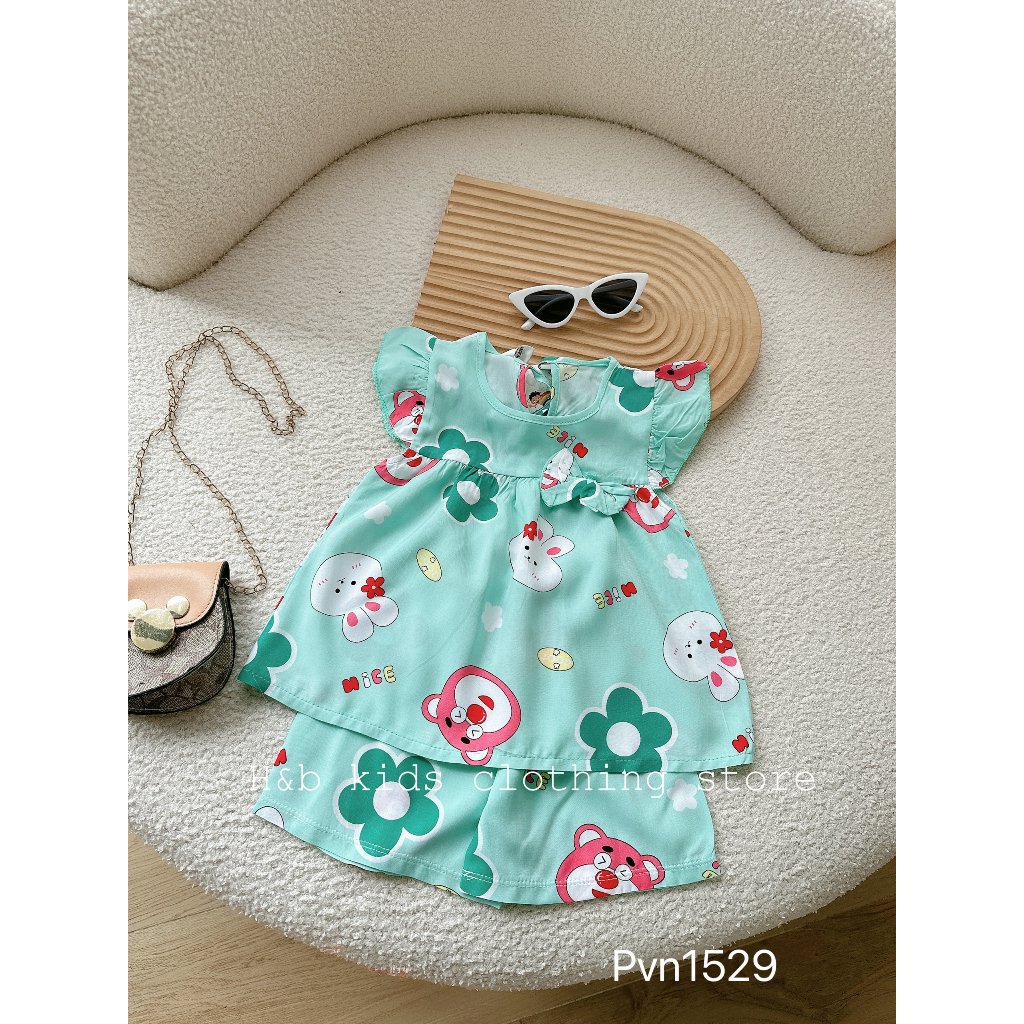 Quần áo trẻ em , sét bộ lanh lụa nơ siêu mát họa tiết đáng yêu cho bé