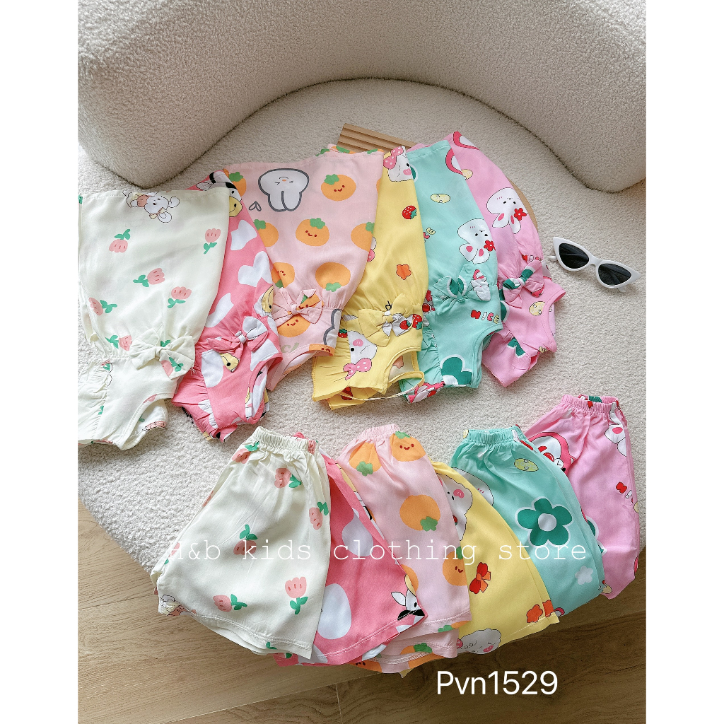 Quần áo trẻ em , sét bộ lanh lụa nơ siêu mát họa tiết đáng yêu cho bé