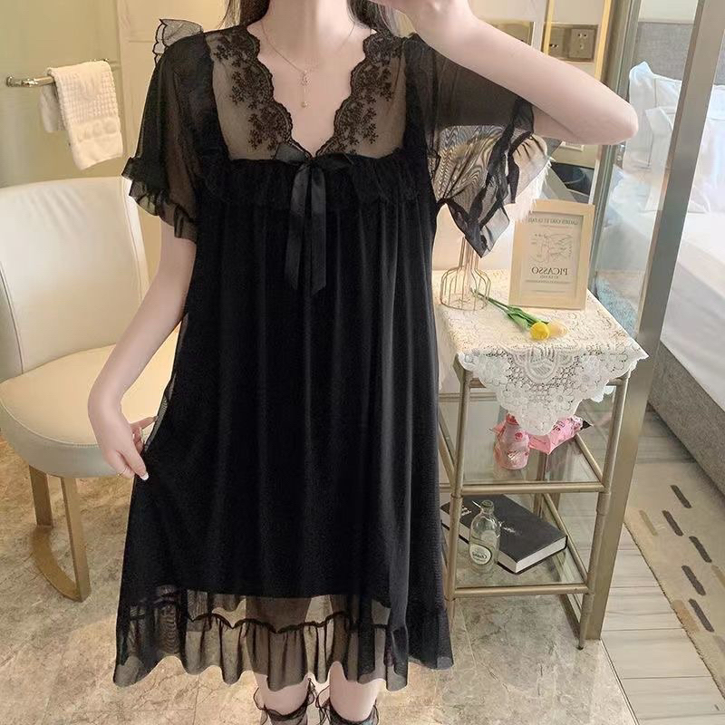 Váy ngủ ren nơ cổ V 2 lớp tiểu thư nữ tính