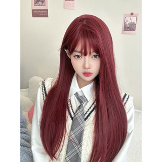  Tóc giả cả đầu thẳng dài đỏ rượu phong cách Hàn Quốc 
