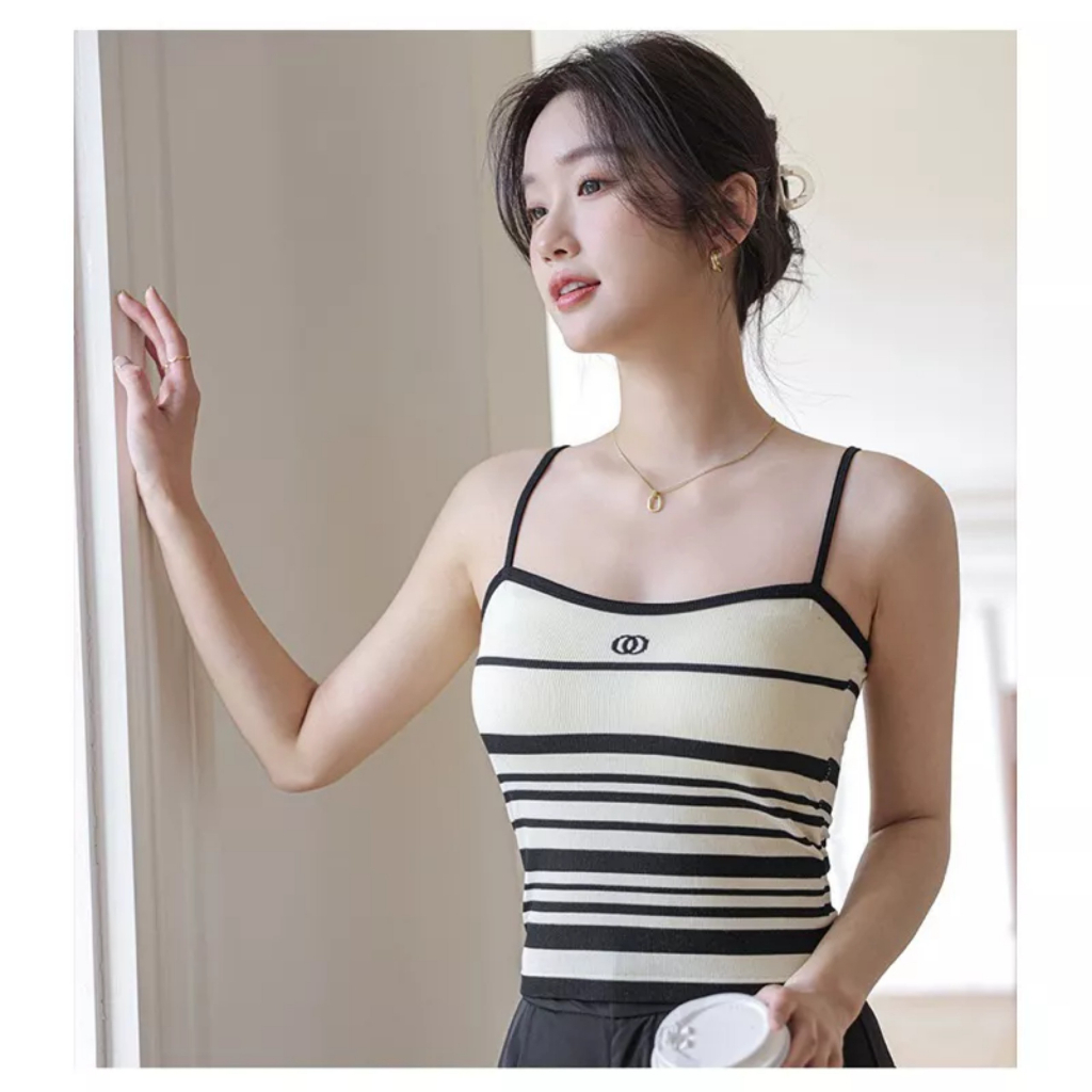 Áo Bra 2 Dây Mảnh Dáng Lửng Họa Tiết Kẻ Có Đệm Ngực Trend Mới Dành Cho Nữ M14