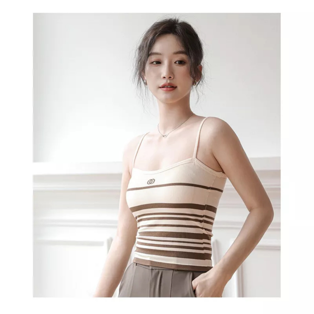 Áo Bra 2 Dây Mảnh Dáng Lửng Họa Tiết Kẻ Có Đệm Ngực Trend Mới Dành Cho Nữ M14