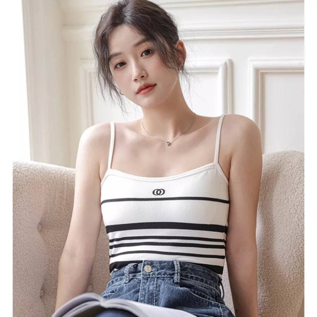 Áo Bra 2 Dây Mảnh Dáng Lửng Họa Tiết Kẻ Có Đệm Ngực Trend Mới Dành Cho Nữ M14