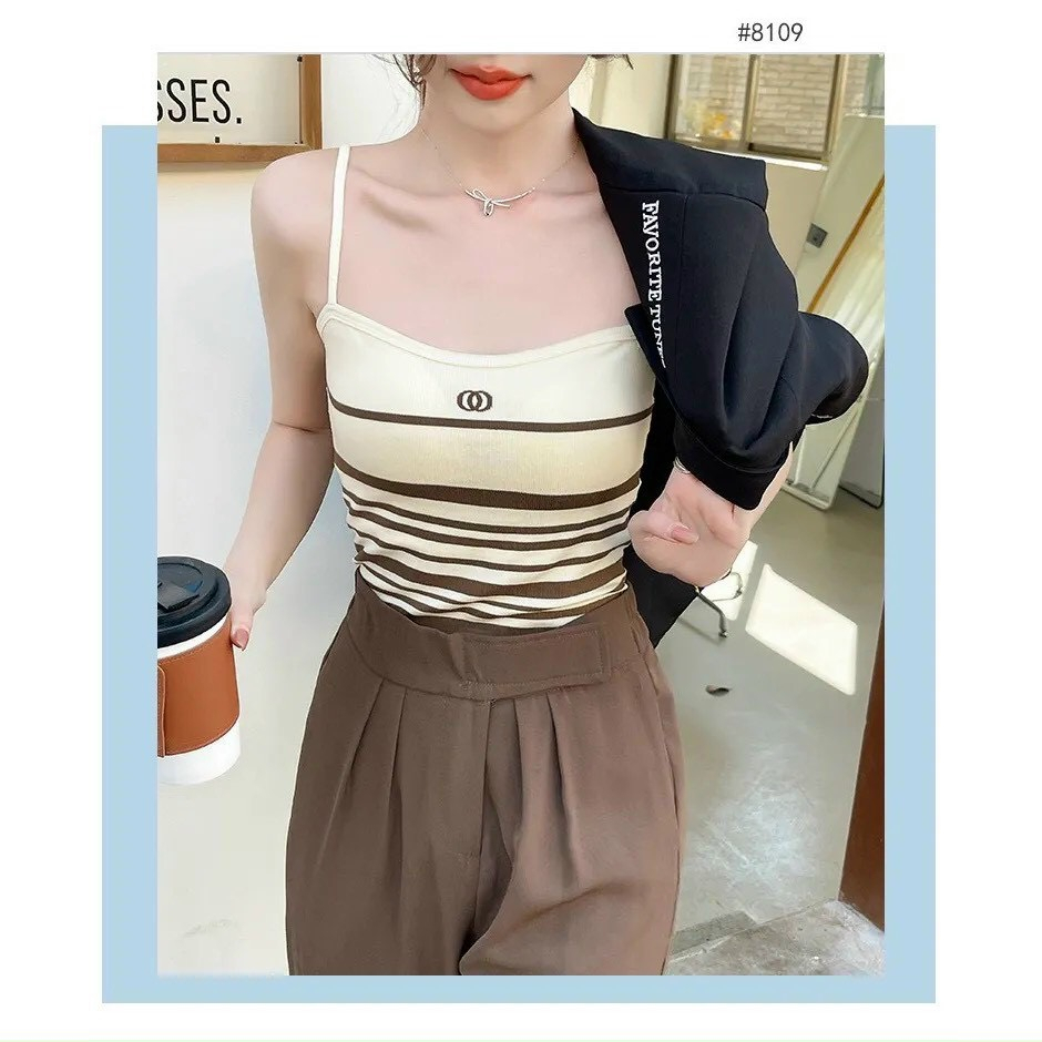 Áo Bra 2 Dây Mảnh Dáng Lửng Họa Tiết Kẻ Có Đệm Ngực Trend Mới Dành Cho Nữ M14