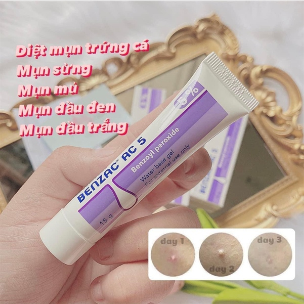 Gel bôi mụn Benzac AC 5 - kem chấm mụn giảm sưng mụn Benzoyl Peroxide 5%