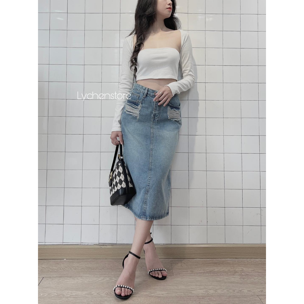 𝐋𝐘𝐂𝐇𝐄𝐍-  Chân Váy Jean Rách Túi