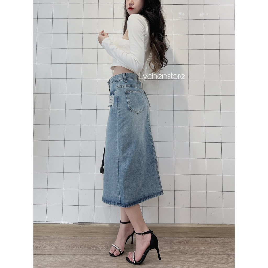𝐋𝐘𝐂𝐇𝐄𝐍-  Chân Váy Jean Rách Túi