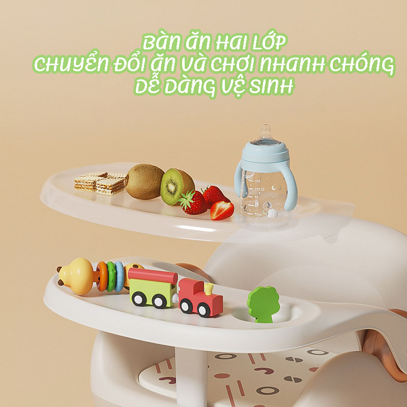 Ghế ăn dặm đa năng cho bé có bánh xe bên dưới chân ghế, ghế dùng để ăn dặm, ghế chơi, xe yo-yo chống trượt