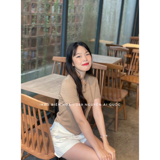 Áo thun nữ Croptop IKAO Áo thun vạt bầu khoét ngực chất thun cotton mềm mại xinh xắn freesize