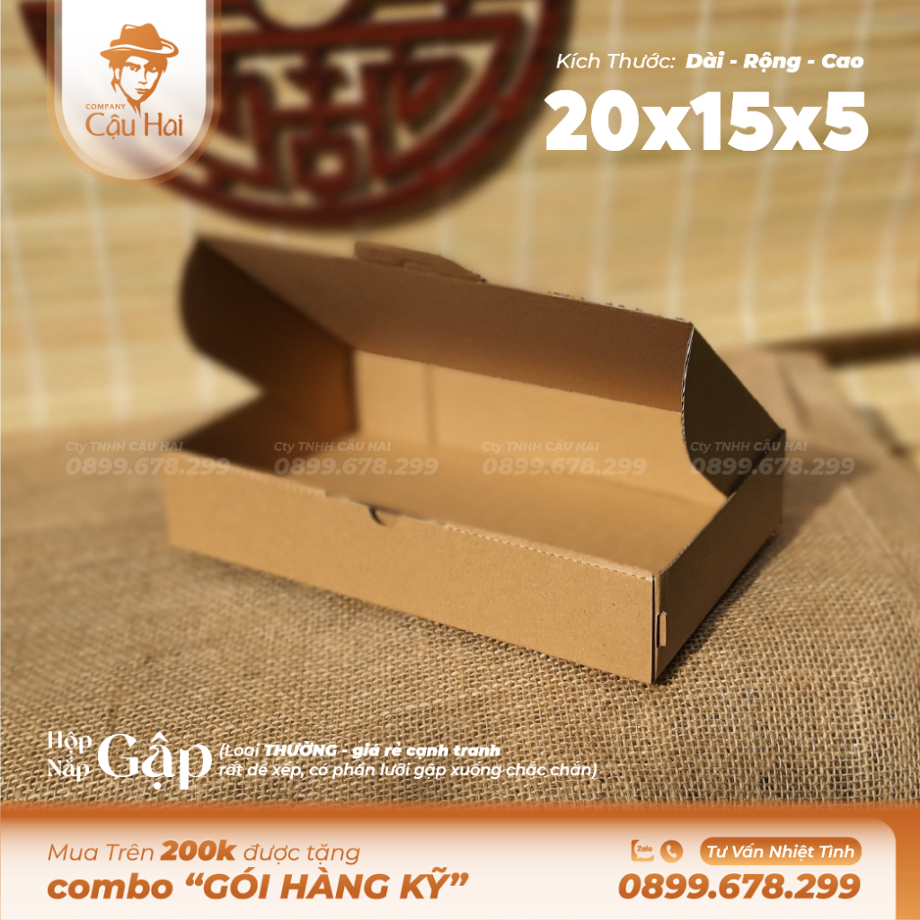Set 20 Hộp carton nắp GẬP 20x15x5