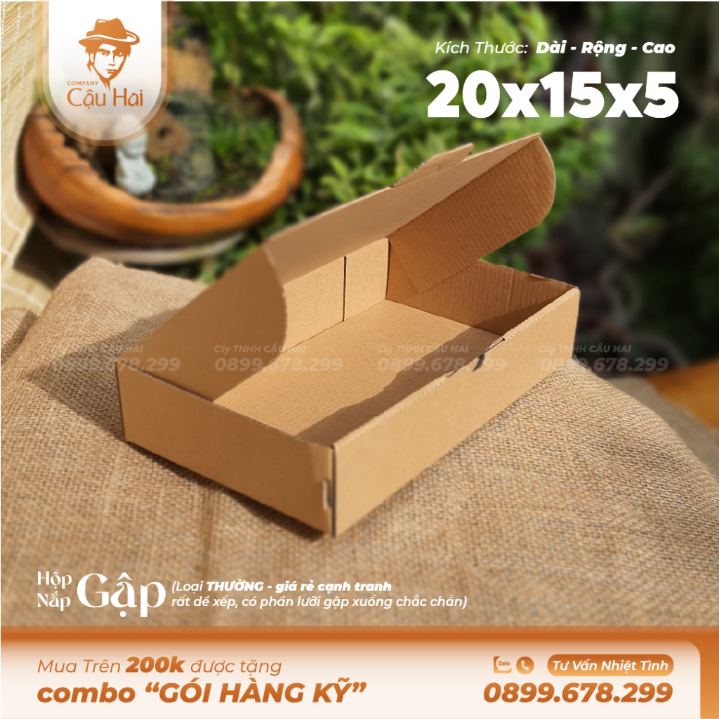 Set 50 hộp carton nắp GẬP 20x15x5