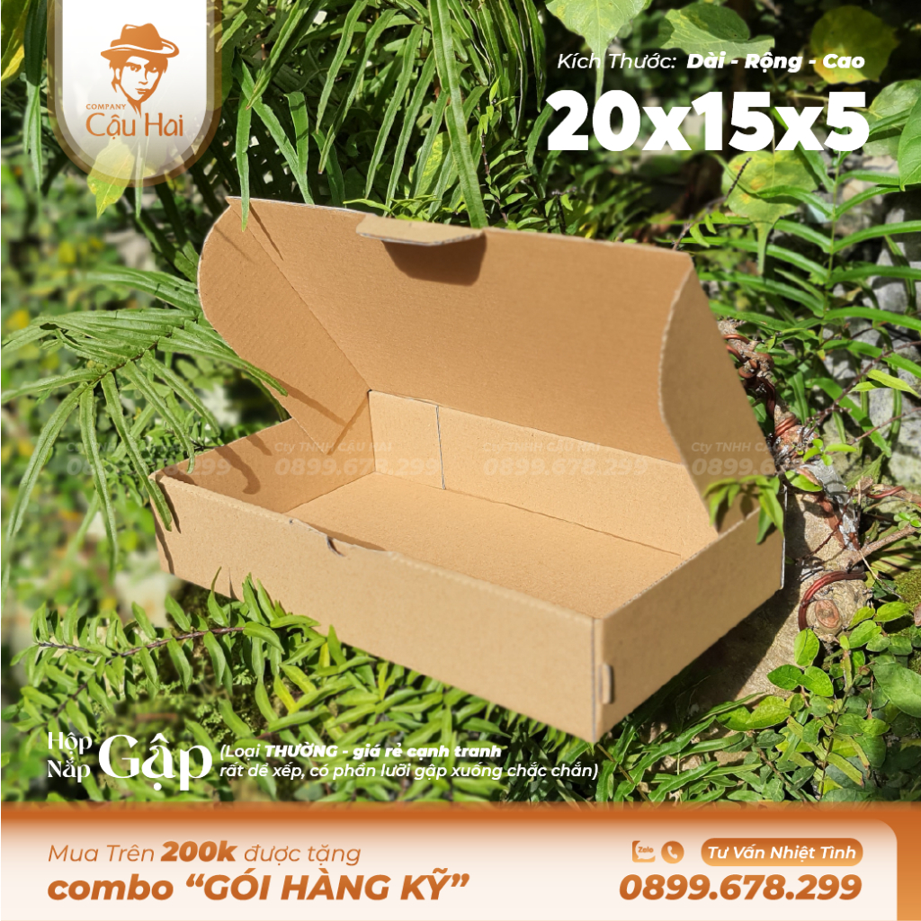 Set 50 hộp carton nắp GẬP 20x15x5