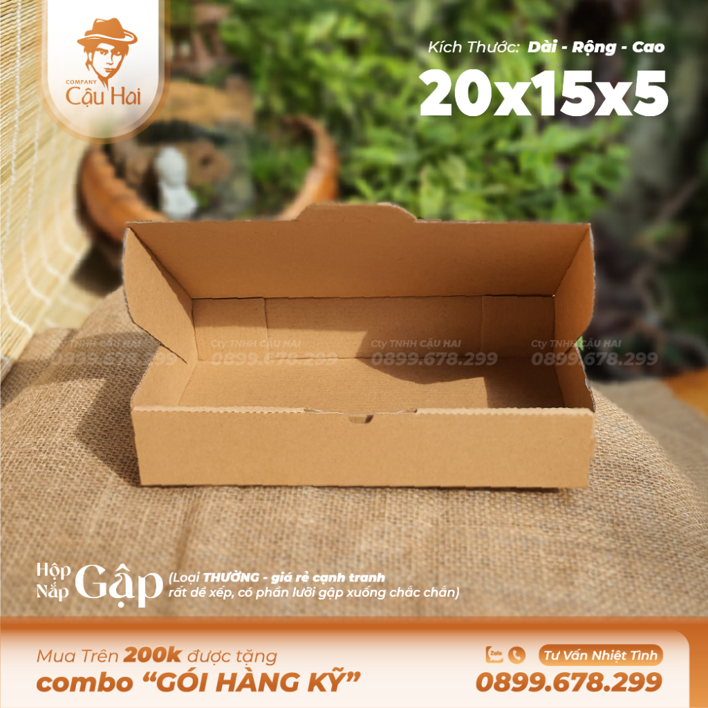 Set 50 hộp carton nắp GẬP 20x15x5