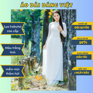 Áo dài trắng truyền thống nữ học sinh may sẵn lụa habutai cao cấp