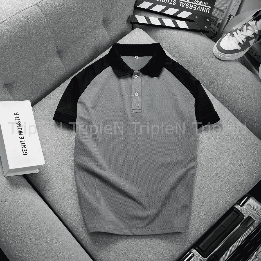 Áo thun nam polo có cổ TripleN tay ngắn vải cá sấu cotton co giãn 4 chiều cao cấp, phối tay trẻ trung, thời trang