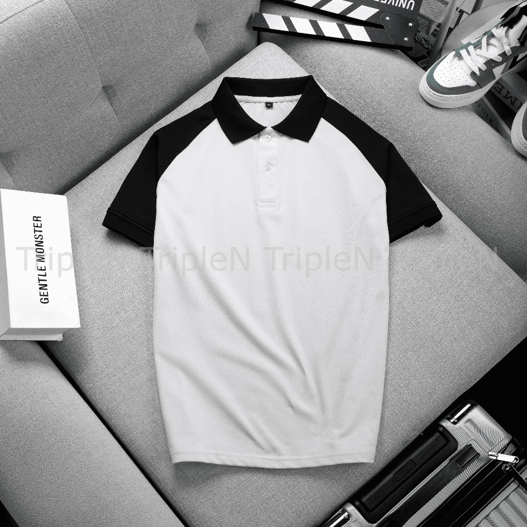 Áo thun nam polo có cổ TripleN tay ngắn vải cá sấu cotton co giãn 4 chiều cao cấp, phối tay trẻ trung, thời trang