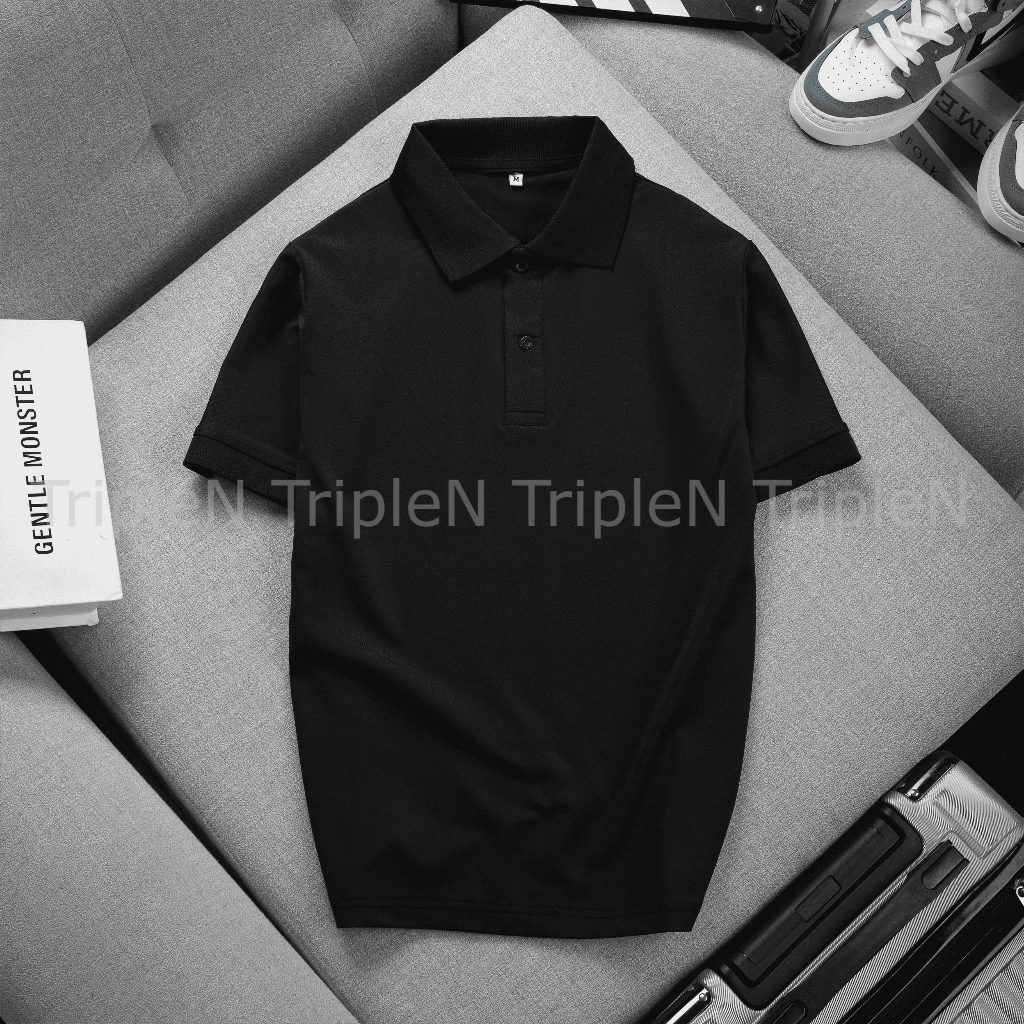 Áo thun polo nam TripleN tay ngắn phối màu trắng đen kiểu dáng trẻ trung, chất liệu vải cá sấu co dãn 4 chiều