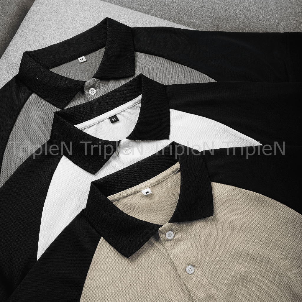 Áo thun nam polo có cổ TripleN tay ngắn vải cá sấu cotton co giãn 4 chiều cao cấp, phối tay trẻ trung, thời trang