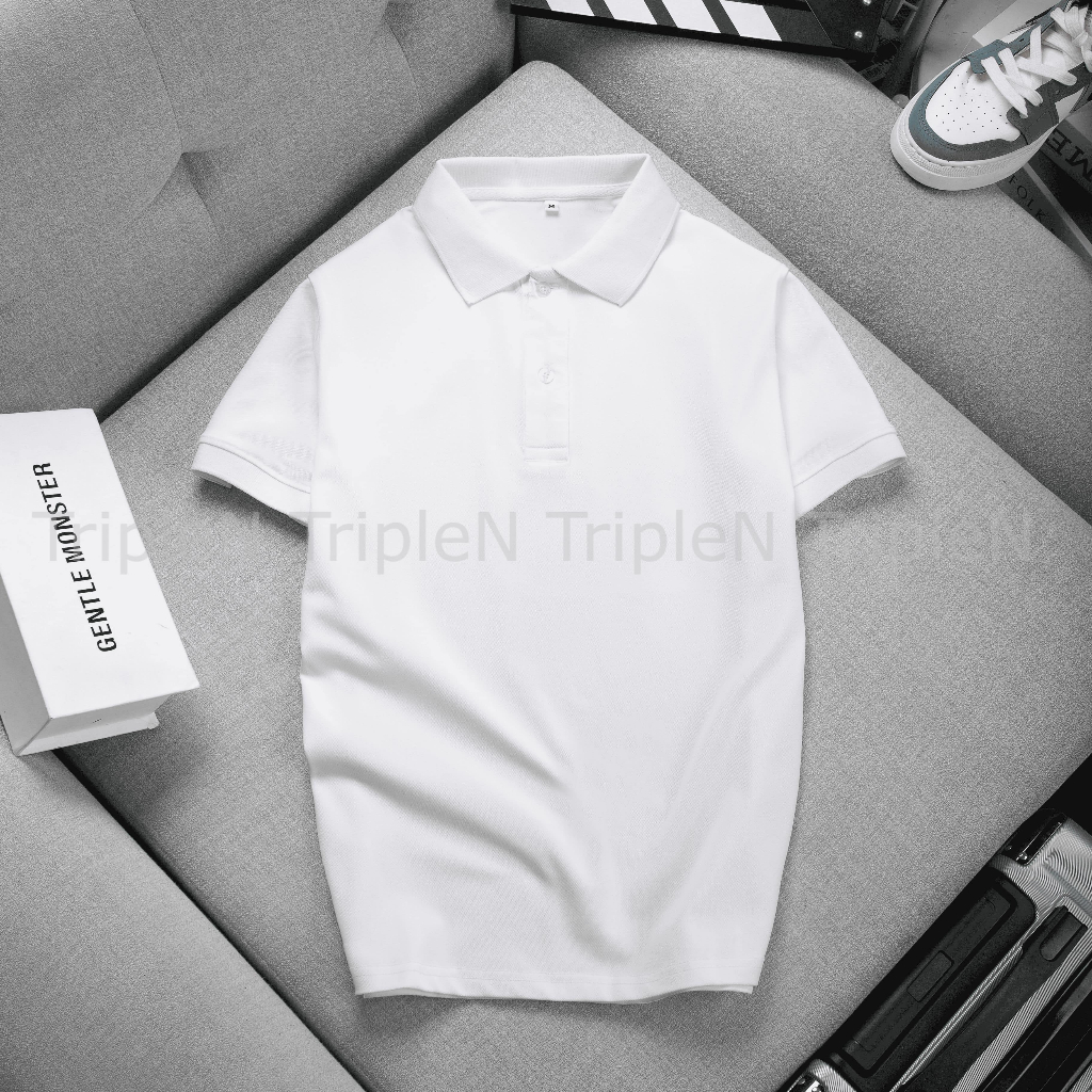 Áo thun polo nam TripleN tay ngắn phối màu trắng đen kiểu dáng trẻ trung, chất liệu vải cá sấu co dãn 4 chiều