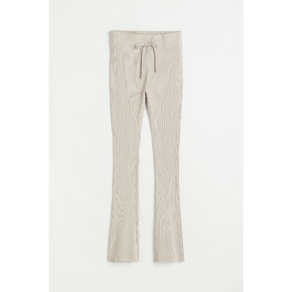 H&M Đức - Quần form ống ôm loe lưng cao legging thun gân co giãn dây thắt eo màu be sale auth cao cấp sẵn HM 1042056003