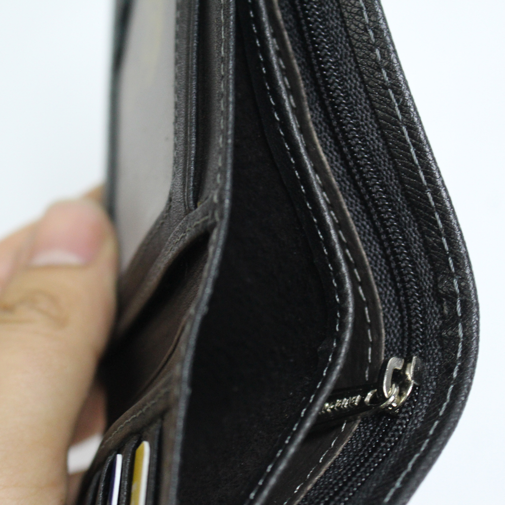 Ví nam da bò phối màu da taiga Full box