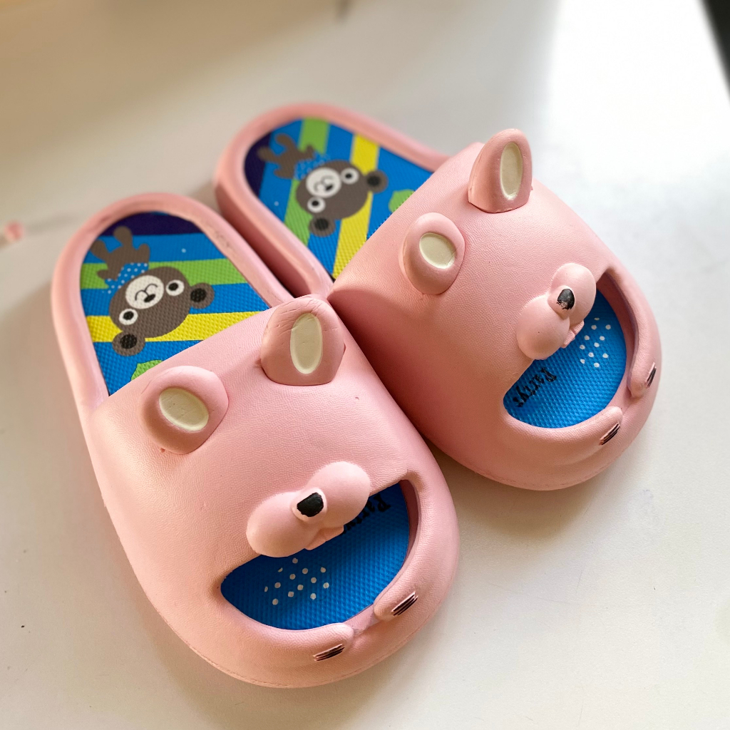 Dép bánh mì trẻ em hình thỏ nền gấu nâu ngây thơ dễ thương hở mũi siêu hot hit