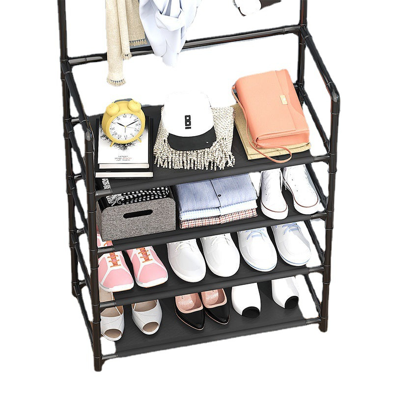 Kệ để giày dép 4 tầng hình chữ L có móc treo nón, áo khoác…. Chất liệu chắc chắn, bền bỉ, kết  cấu dễ dàng lắp đặt