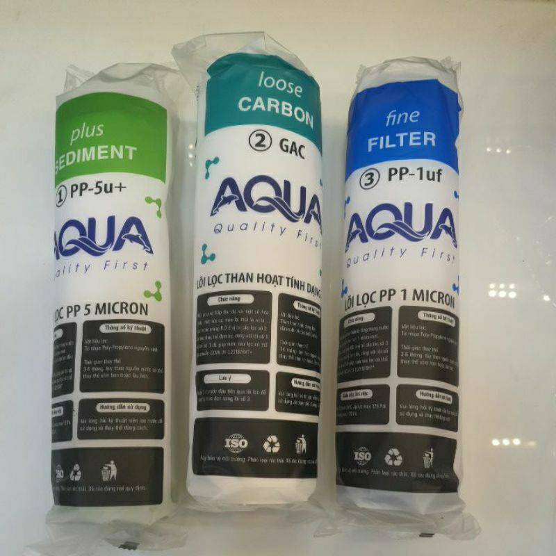 Bộ 3 Lõi lọc nước Aqua 123 hàng chính hãng , dùng thay thế cho máy lọc nước RO