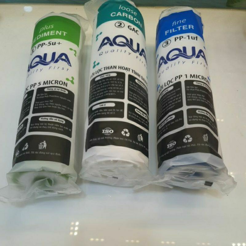 Bộ 3 Lõi lọc nước Aqua 123 hàng chính hãng , dùng thay thế cho máy lọc nước RO