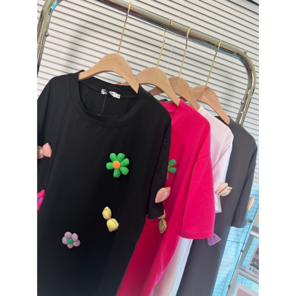 Áo phông Bigsize đính hoa nổi from rộng, chất cotton cao cấp siêu mát, thấm hút mồ hôi