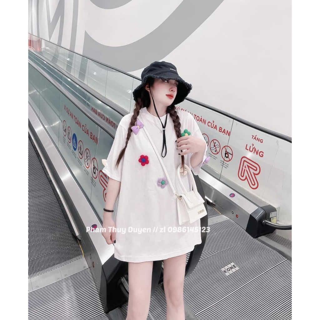 Áo phông Bigsize đính hoa nổi from rộng, chất cotton cao cấp siêu mát, thấm hút mồ hôi