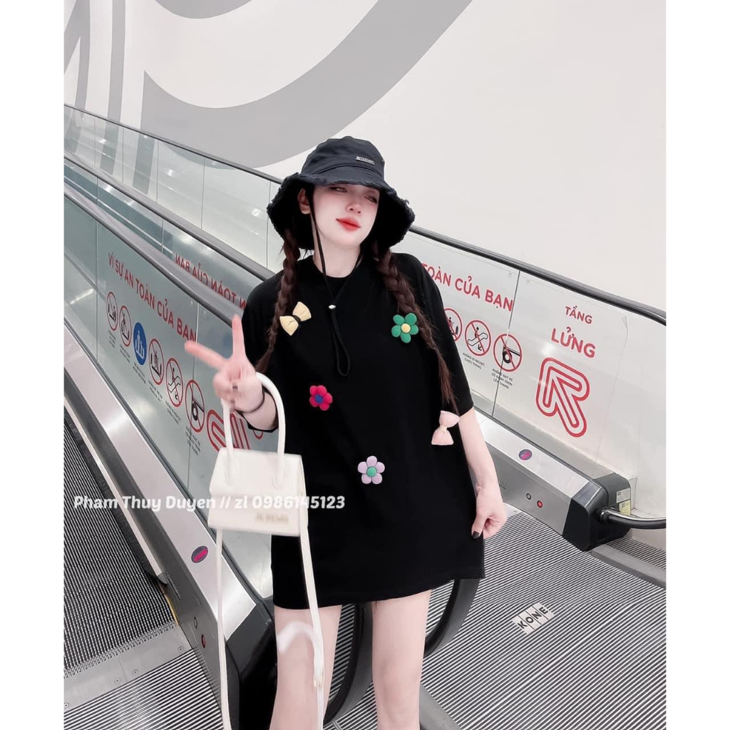 Áo phông Bigsize đính hoa nổi from rộng, chất cotton cao cấp siêu mát, thấm hút mồ hôi