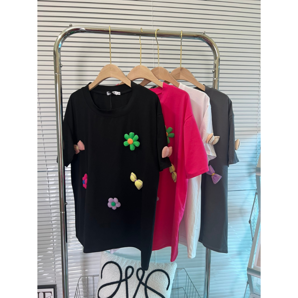 Áo phông Bigsize đính hoa nổi from rộng, chất cotton cao cấp siêu mát, thấm hút mồ hôi